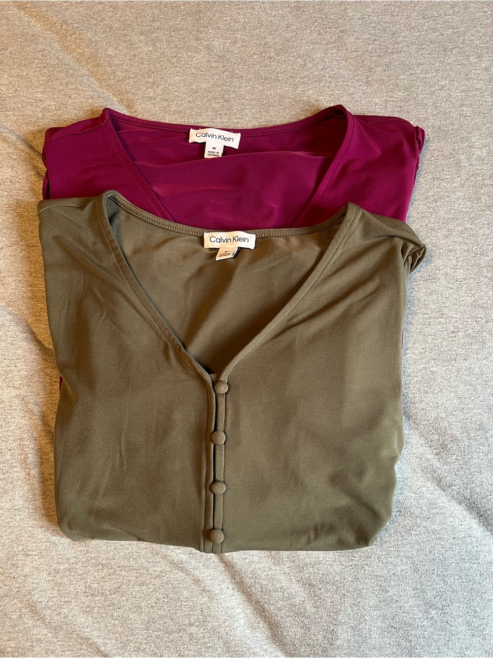 Calvin Klein Olive Green Button-Front Top with Magenta Blouses Bundle